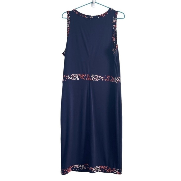 Michael Kors Border Print Faux Wrap Dress Navy Blue and Pink Floral Jersey Knit - Picture 6 of 9
